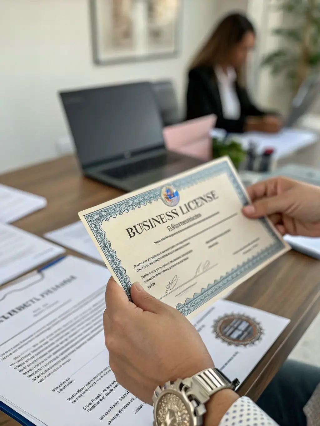An image showing a business license being issued, symbolizing the official approval to operate in Saudi Arabia.