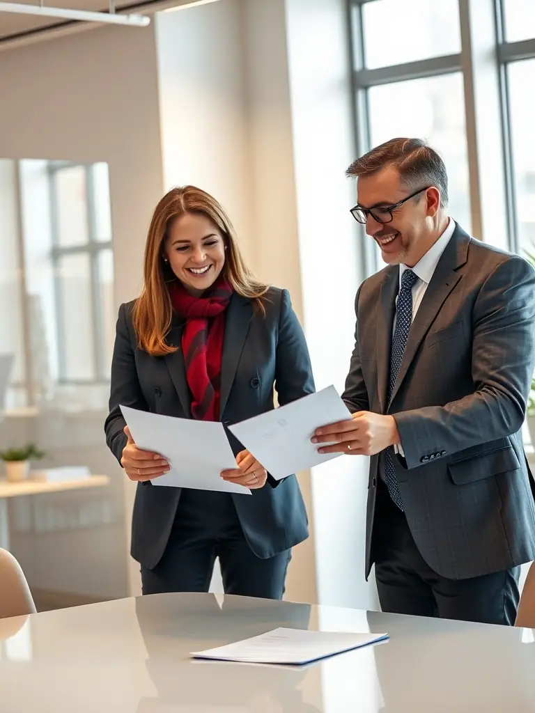 A professional image depicting the registration of a new company, with official documents and a celebratory handshake.